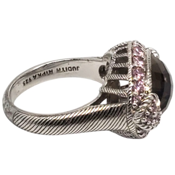 Judith Ripka Sterling Silver Smoky Quartz Pink CZ Ring Size 7 #21077 - Picture 5 of 9